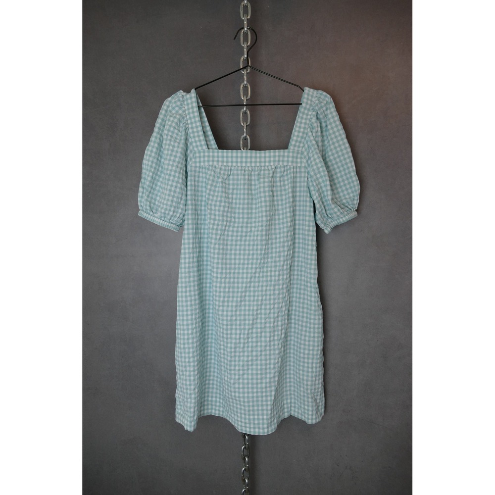 Vineyard Vines Dress Women's Small Blue Gingham Check‎ Puff Sleeve Square Neck